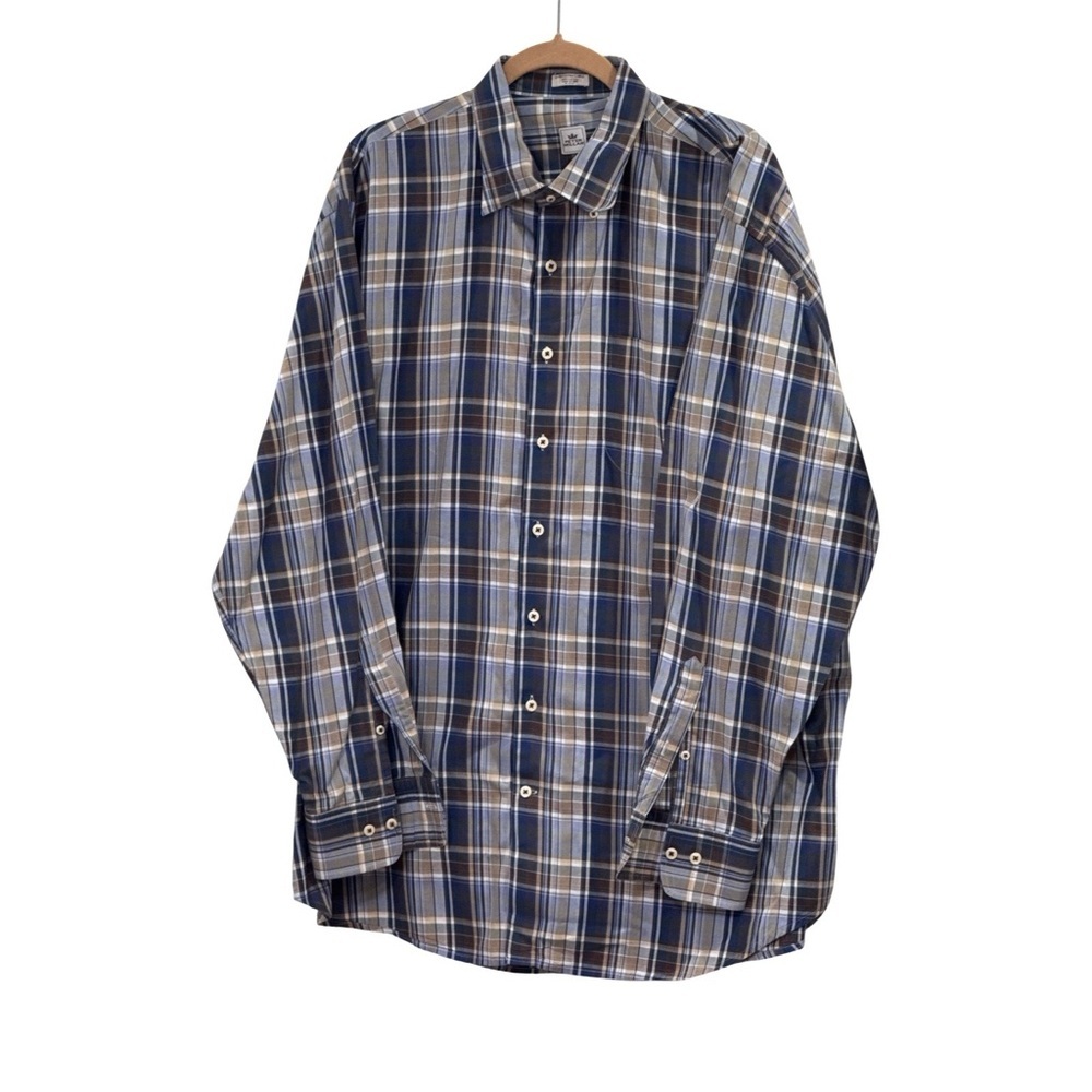 Peter Millar Navy and Tan Plaid Shirt